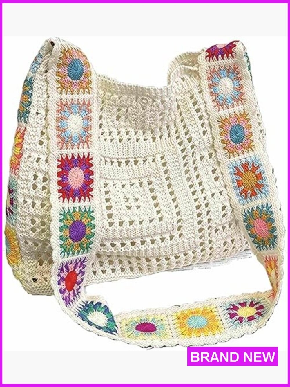 Small Boho Tote Bag Handmade Knit Beach Bag Summer Aesthetic Embroidered Purse